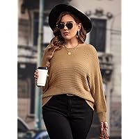 Casual Ladies Comfortable Plus Size Sweater Plus Batwing Sleeve Sweater Leisure Perfect Comfortable Eye-catching (Color : Camel, Size : 3X-Large)