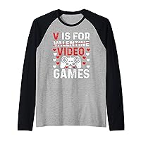 V IS FOR VIDEO GAMES Funny Valentines Day Gamer Boy Men Gift Raglan Baseball Tee