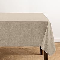 Elrene Home Fashions Monterey Linen Inspired Water- and Stain-Resistant Vinyl Tablecloth with Flannel Backing, 52 inches X 70 inches, Rectangle, Taupe