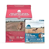 Freeze Dried Raw Surf and Turf 3.5 oz & Ancient Grains Wild-Caught Salmon Dry Dog Food 4.5 lbs, Bundle