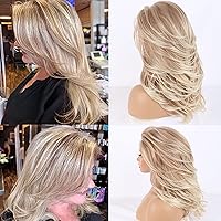 SCENTW Long Layered Blonde Wigs for White Women Middle Part Blonde Wig Natural Looking Wavy Wig High Density Synthetic Wigs for Daily Party…