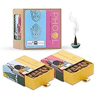 Pack of 2 Natural Incense Cones,Phool Good Vibes Pack (80 Organic Cones | 2 Fragrances- Indian Rose & White Cedar)+1 Free Ceramic Holder |Handrolled |Sulpher & Charcoal Free | 100% Organic (500 GMS)