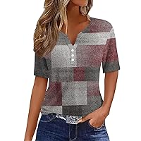 Ladies Tops and Blouses,Short Sleeve Blouses for Women Sexy V Neck Button Boho Tops for Women Going Out Tops for Women