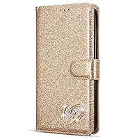 Wallet Case Compatible with Samsung Galaxy S24 Ultra, Bling Glitter Diamond Hardware Love PU Leather Flip Phone Cover (Gold)