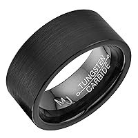Custom Engraved Brushed Black Plated 9mm Tungsten Carbide Pipe Cut Wedding Band COMFORT FIT Ring