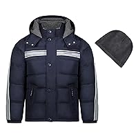 Boys' Little Color Blocked Puffer Jacket Coat with Hat