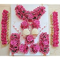 Pink Flower Jewellery Set for Women & Girls (Mehandi/Haldi/Bridal/Baby Shower)