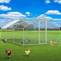 Large Metal Chicken Coop Run, Walk-in Poultry Cage Heavy Duty Chicken Runs, Chicken Pen with Waterproof Cover, Ducks Rabbits Habitat Spire Shaped Outdoor Farm Use (123.19 Square Feet)