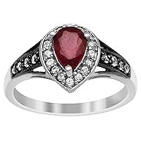 White Black Plated 925 Sterling Silver 1.24 Ctw Red Ruby Gemstone Solitaire Ring