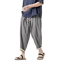 Men's Casual Capri Pants Elastic Waist Wide Leg Loose Baggy Harem Pants Breathable Summer Beach Pants