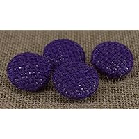 Decorative Purple Jute Fabric Covered Round Button 2 Holes Scrapbooking Sewing Craft - Pack of 12 Pieces