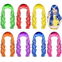 KUUQA 7 Pieces Colorful Long Curly Wigs, Long Colorful Hair Wig Wavy Hair Wigs Curly Cosplay Costume Wig for Women Party Décor