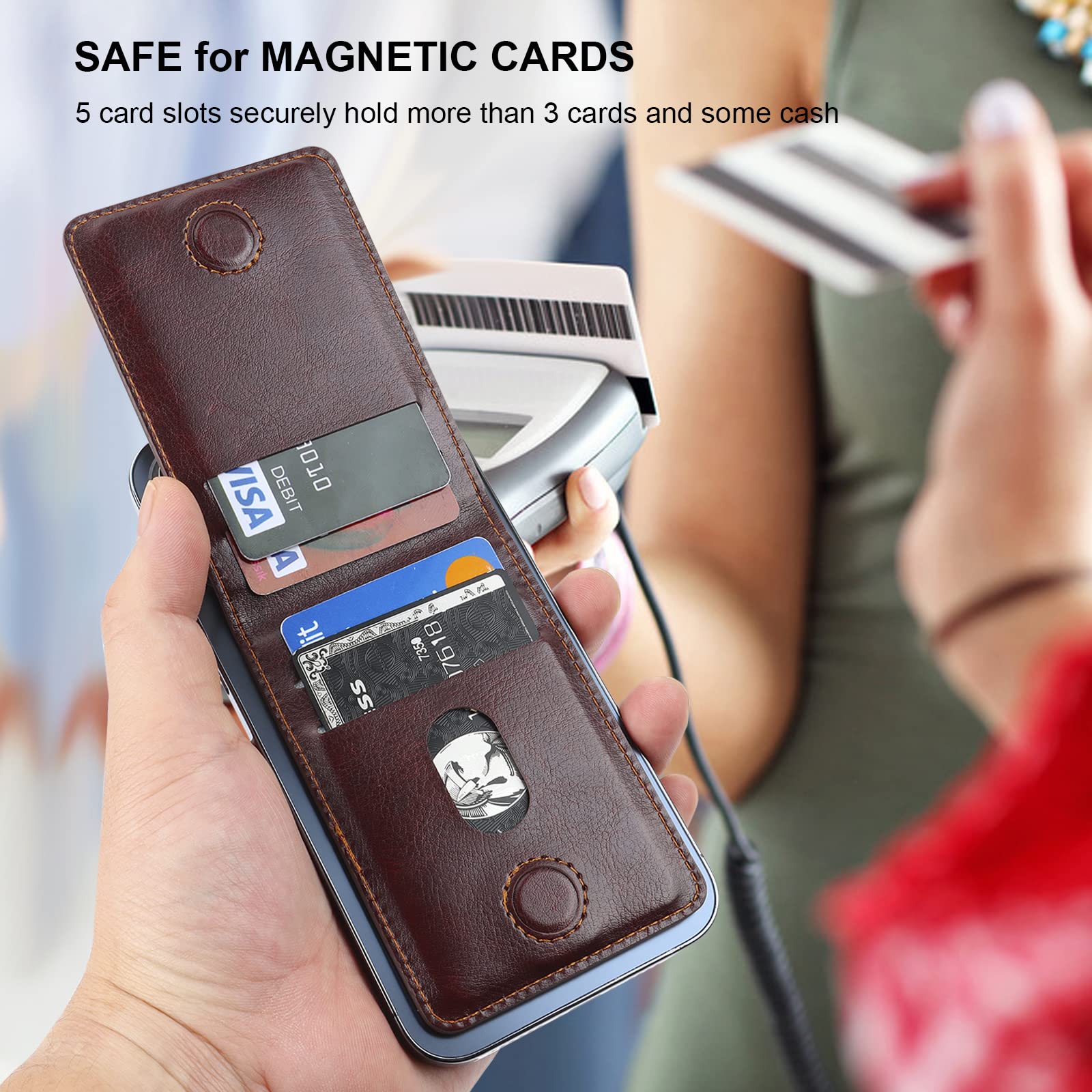 KIHUWEY for MagSafe Wallet Card Holder with Magnetic, Mag Safe Leather Detachable Kickstand RFID Wallet for iPhone 14 Pro Max/14 Pro/14/14 Plus/13 Pro Max/13 Pro/13/12 Pro Max/12 Pro/12 (Brown)
