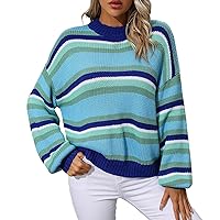 Knitted Sweaters for Women Colorblock Stripe Pullover Sweater Crew Neck Slim Fit Knitwear Fall Winter Cloth 2023