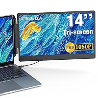 14'' 1080P Portable Dual Monitor Extender for Laptops - USB C and HDMI, Plug-Play for Dual Display on Mac and Windows, Fits 13''-17.3'' Laptops