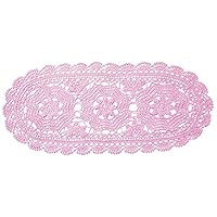 BIBITIME Crochet Hollow 3 Flowers Lace Doilies Oval Placemat Wedding Dining Room Bedroom Vase Mats Home Decor Table Runner Placemats (Pink, 10