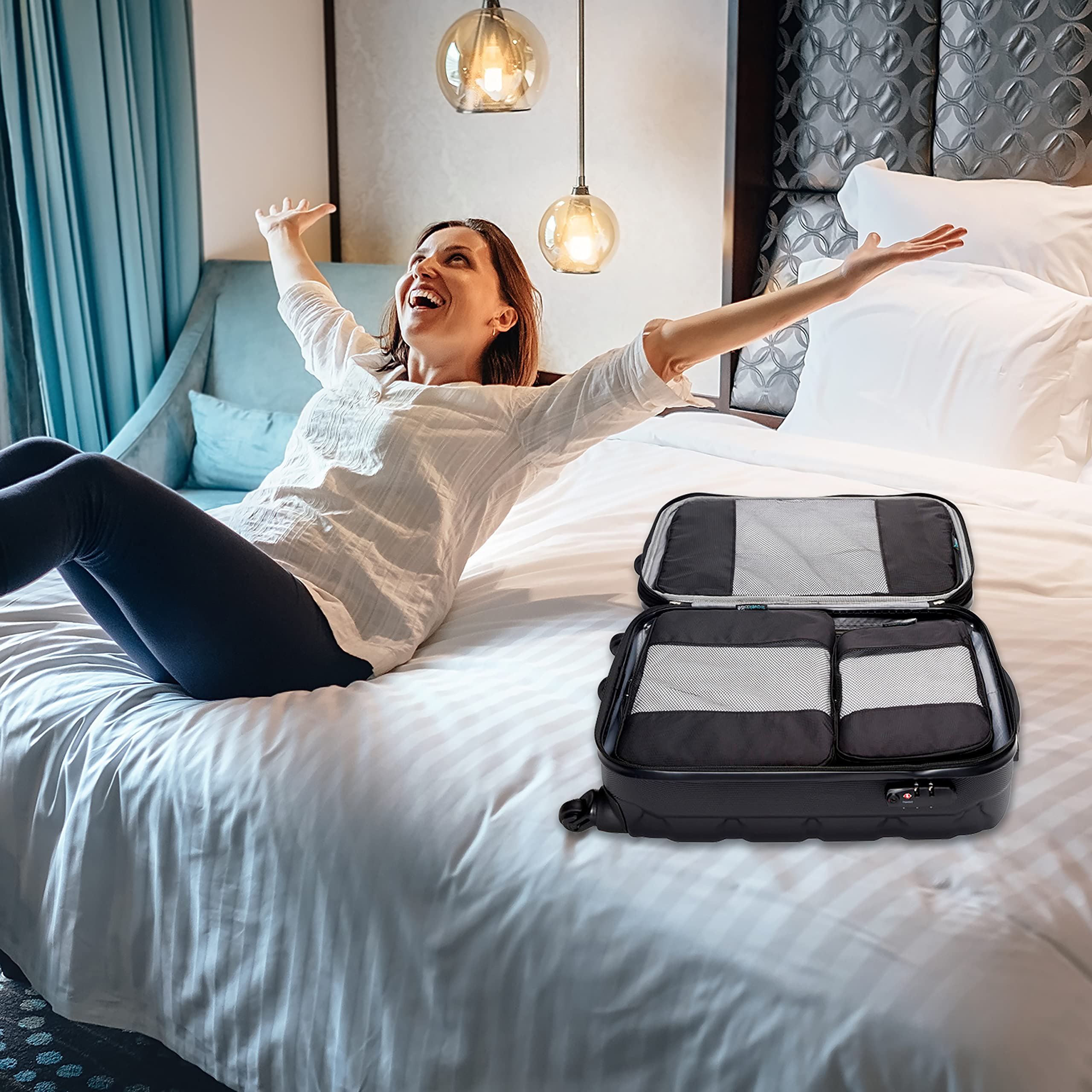 TravelWise Luggage Packing Organization Cubes 5 Pack, Black, 2 Small, 2 Medium, 1 Large