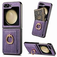 Asuwish Compatible with Samsung Galaxy Z Flip 5 5G 2023 Wallet Case and Card Slot Full Body Protective Case Metal Ring Holder Stand Kickstand Cell Phone Cover for ZFlip5 Z5 G Flip5 5Z Women Men Purple