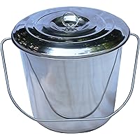 Stainless Steel Milk Pail Bucket, with Handle, and Open Lip Edge, and Optional lid. Also Good for Compost (10.5 Qt Pail with Lid)