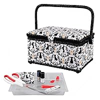 SINGER Sewing Basket with Sewing Kit, Needles, Thread, Scissors, and Notions- White