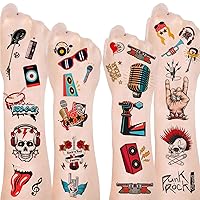 20 Sheets Rock and Roll Temporary Tattoos Party Favors for Rock Star, Born to Rock, 50s/80s Rock Theme Party Decorations Supplies Gifts