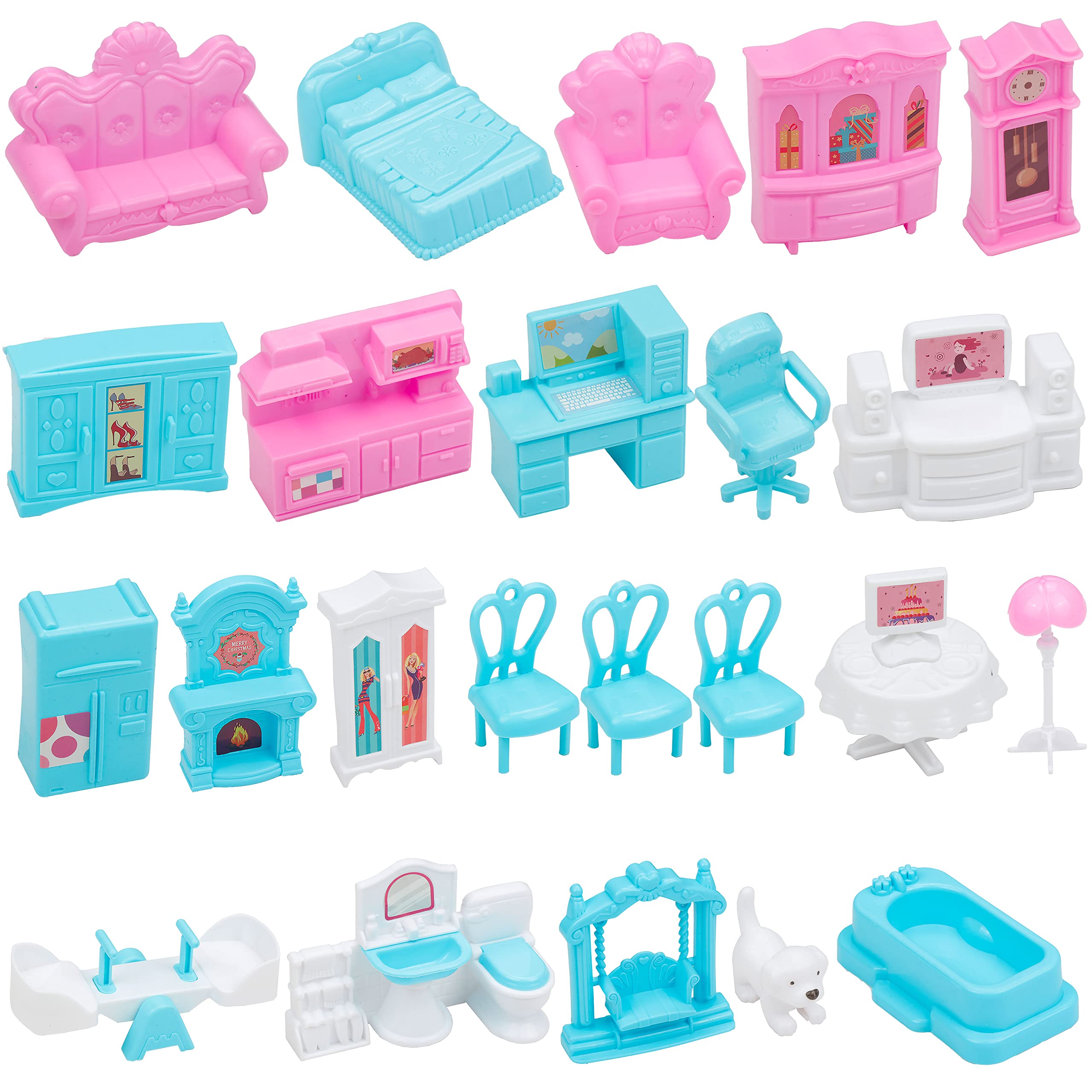 25 Inch Dollhouse Playset Girl Dreamhouse Kit, 4 Floors, 11 Rooms, Furniture and Accessories for Kids Girls Ages 3 4 5 6 7 8+