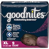 Goodnites Girls' Nighttime Bedwetting Underwear, Size Extra Large (95-140+ lbs), 9 Ct, Packaging May Vary