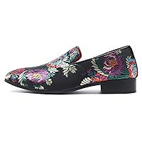 Mens Dress Shoes Smoking Slippers Casual Bow Slip-on Embroidery Flats Penny-Loafers Black Red
