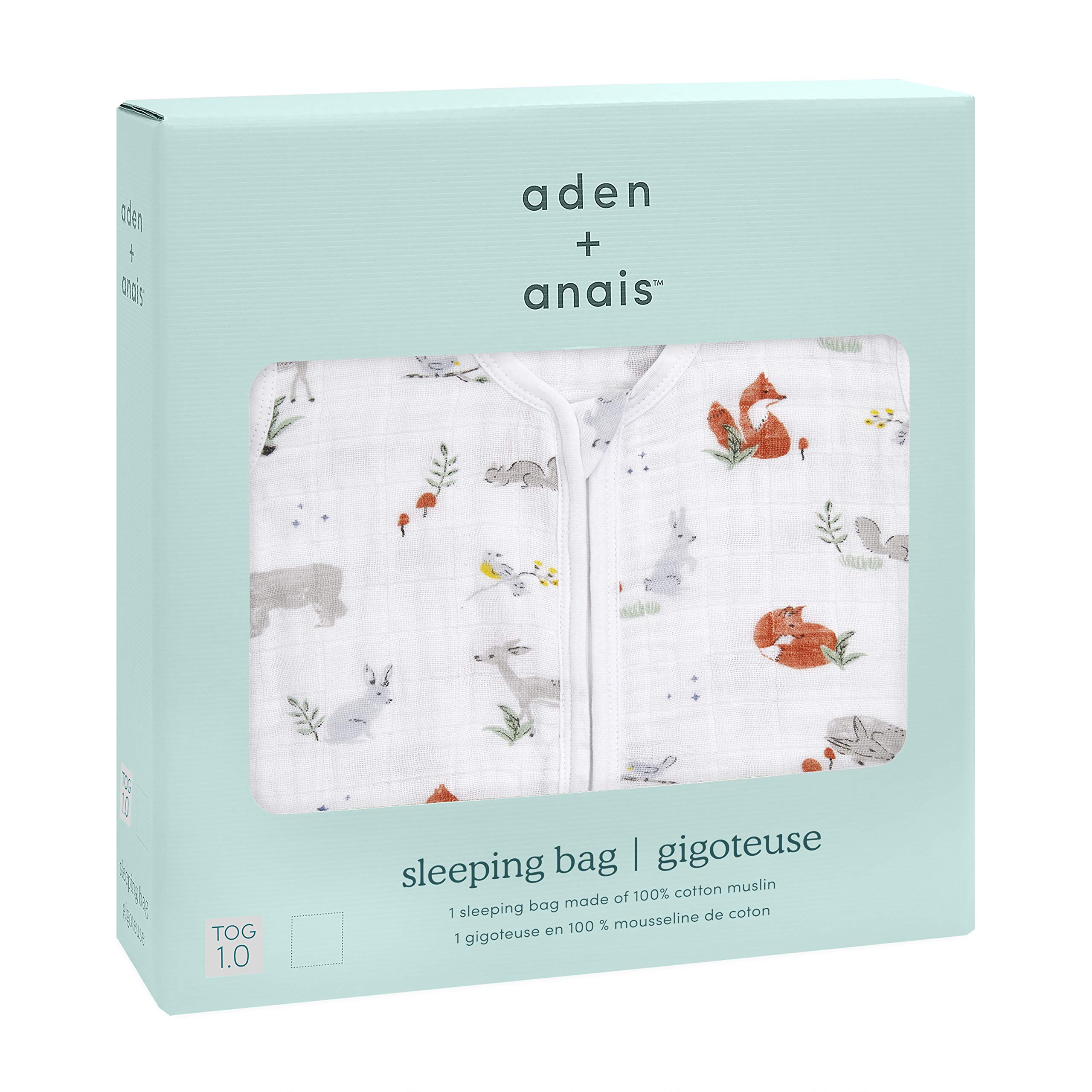 aden + anais Baby Sleeping Bag, 100% Cotton Muslin, Wearable Swaddle Blanket for Girls & Boys, Newborn Sleep Sack, Breathable & Lightweight, TOG Rating 1.0, Naturally Eco Forest, Large, 12-18 Months