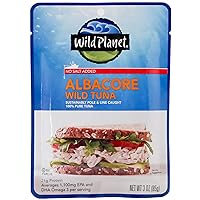 Wild Planet Wild Albacore Tuna, No Salt Added, Sustainably Wild-Caught, Non-GMO, Kosher, Gluten Free, Keto and Paleo, 3rd Party Mercury Tested, 3 Ounce Pouch (Pack of 1)
