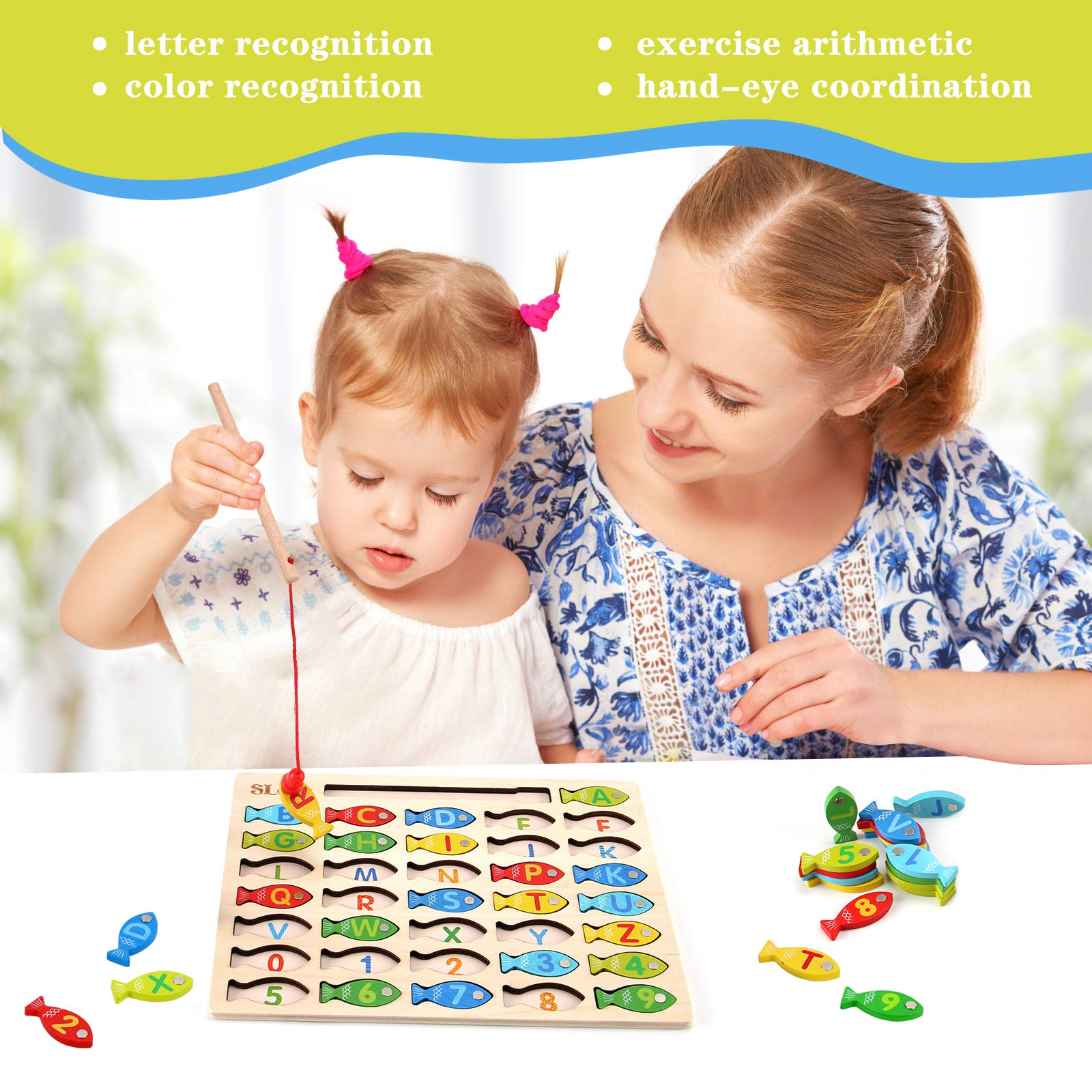 Buy Slotic Magnetic Wooden Fishing Game Toy for Toddlers - Alphabet ABC  Fish Catching Counting Learning Education Math Preschool Board Games Toys  Gifts for 3 4 5 Years Old Girl Boy Kids