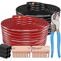4 AWG Gauge Wire CCA - Automotive Wire, Car Radio Amplifier Power/Ground Wire, Battery Cable with Lugs Terminal Connectors and Heat Shrink Tube 100FT Red Black