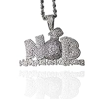 Never Going Broke NGB Money Custom Pendant Iced Diamond cz Necklace Men Women 925 Italy 14k White Gold Finish Iced Silver Charm Ice Out Pendant Stainless Steel Real 3 mm Rope Chain Necklace