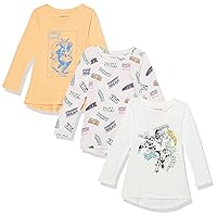Amazon Essentials Disney | Marvel | Star Wars | Frozen | Princess Girls and Toddlers' Long-Sleeve Tunic T-Shirts, Pack of 3
