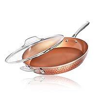 Gotham Steel Hammered Copper 14 Inch Non Stick Frying Pan with Lid, Nonstick Frying Pan with Ceramic Coating and Induction Plate for Even Heating, Oven / Dishwasher Safe, 100% Healthy & Non Toxic