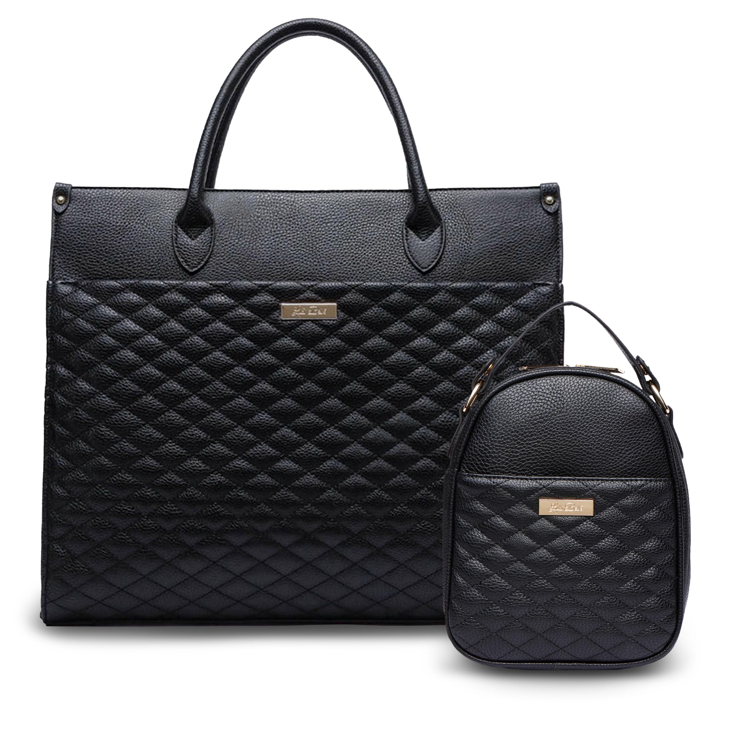 Monaco Tote Bag + Snack Bag by Luli Bebe - Chic Vegan Leather (Ebony Black)
