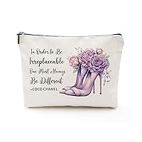 Coco Chanel Quotes Makeup Bag, Fashion Gift for Girls to Be Irreplaceable, You Always Need to Be Different, Cosmetic Bag, Waterproof Canvas Toiletry Bag, Travel Accessory Bag, Colourful, Canvas