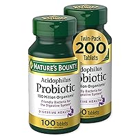 Nature's Bounty Acidophilus Probiotic, Daily Probiotic Supplement, Supports Digestive Health, Twin Pack, 200 Tablets