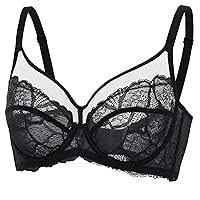 DOBREVA Women's Sexy Lace Sheer Bra Unlined Minimizer Underwire Full Coverage See Through Bras