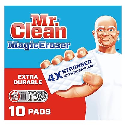 Mr. Clean Magic Eraser, Extra Durable Pro Version, Shoe, Bathroom, and Shower Cleaner, Cleaning Pads with Durafoam, 10 Count