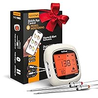 NutriChef Bluetooth Meat Thermometer for Grilling and Smoking, up to 6 Temperature Probes and Smart APP, 400 Ft Range, LCD