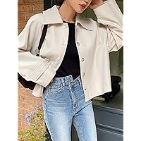 Jackets for Women Solid Raglan Sleeve Button Front Jacket Women's Jackets (Color : Apricot, Size : Small)