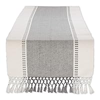 DII Dobby Stripe Woven Table Runner, 13x72 (13x77.5, Fringe Included), Cool Gray