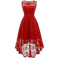 MUADRESS Women's Elegant Floral Lace Dress Sleeveless Crew Neck Hi-Lo Cocktail Dress for Evening Party