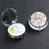 Round Pill Box Pill Case Weekly Pill Organizer with 3 Compartments Little White Dogs Pattern Pillbox Small Pill Container Portable Vitamin Holder Boxes for Supplements Medicine Organizer for Pill