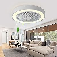 Jinweite Ceiling Fan with Light, 19 inches LED Remote Control Fully Dimmable Lighting Modes Invisible Acrylic Blades Metal Shell Semi Flush Mount Low Profile Fan,White