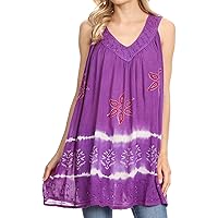 Sakkas Ruth Sequin Embroidered Batik Relaxed Fit Sleeveless V-Neck Top