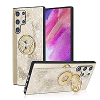 Guppy for Galaxy S23 Ultra Case with Ring Stand, for Women Girls Luxury 3D Luxury Bling Cute Butterfly Flower Elegant Rhinestone Diamond Back PC+ Soft TPU Bumper Shockproof Protective Cover-RGold