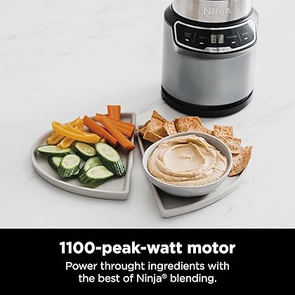 Ninja BN401 Nutri Pro Compact Personal Blender, Auto-iQ Technology, 1100-Peak-Watts, for Frozen Drinks, Smoothies, Sauces & More, with (2) 24-oz. To-Go Cups & Spout Lids, Cloud Silver