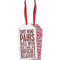 Primitives by Kathy 25238 Wine Pairs Bottle Tag, 3 x 6 inch, Wood, Paper and Ribbon